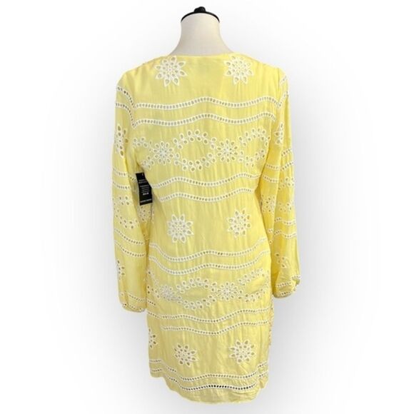 Boston Proper Embellished Beaded Crochet Lace Tunic Dress Yellow Sz Small NEW - Picture 4 of 11